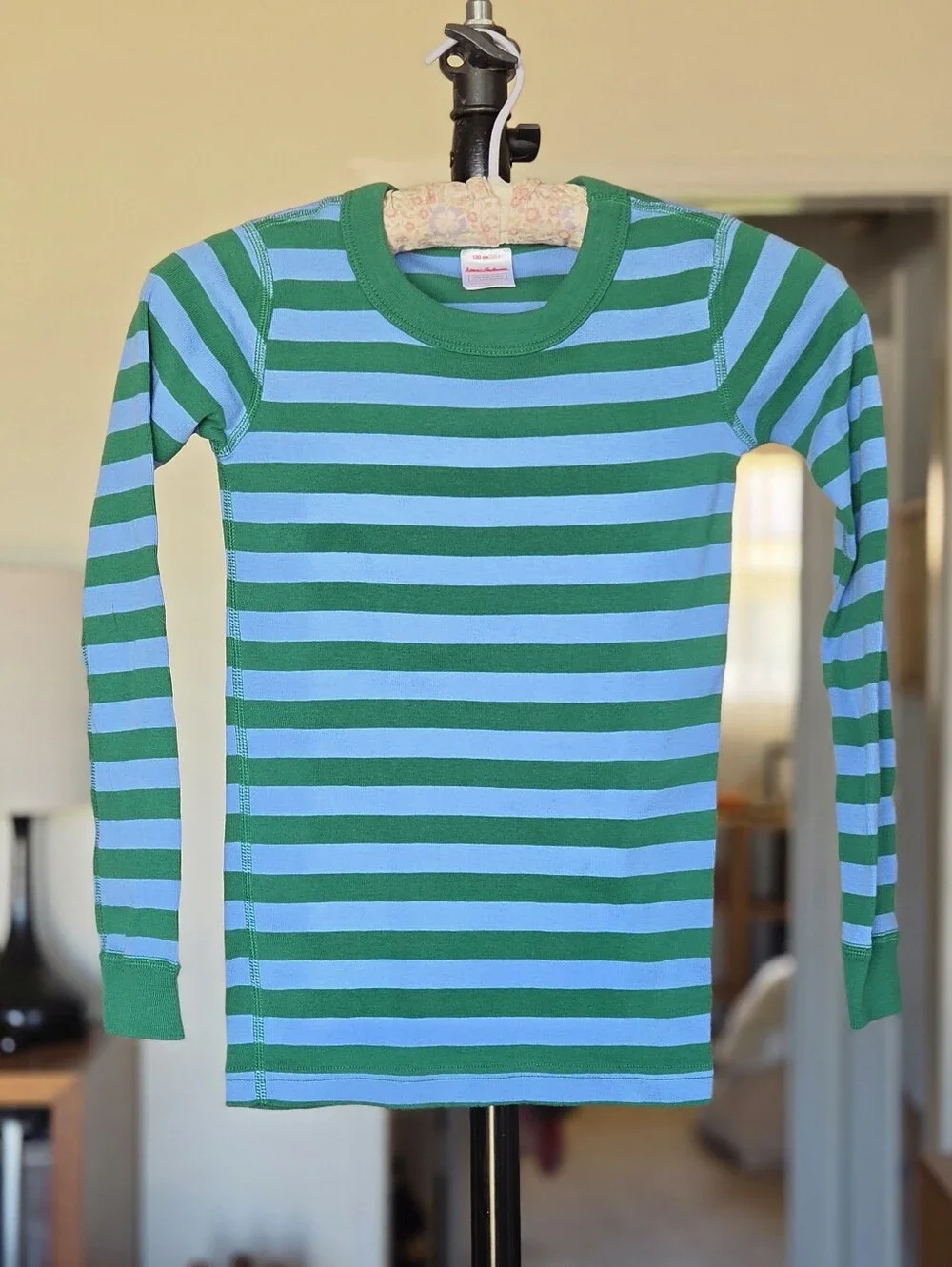 Hanna Andersson Green and Blue Striped Two-Piece Pajama Set